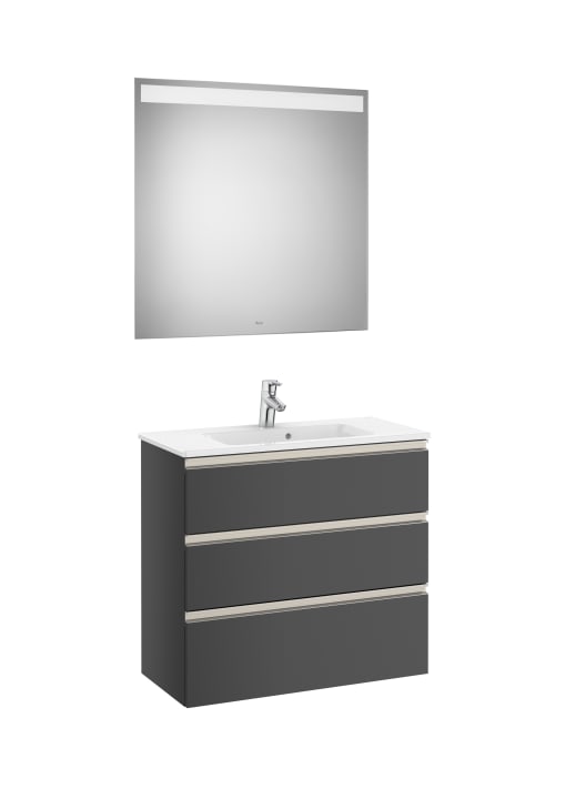 The Gap Pack (Vanity Unit, Basin & Eidos Mirror) Compact 3 Drawer 800mm