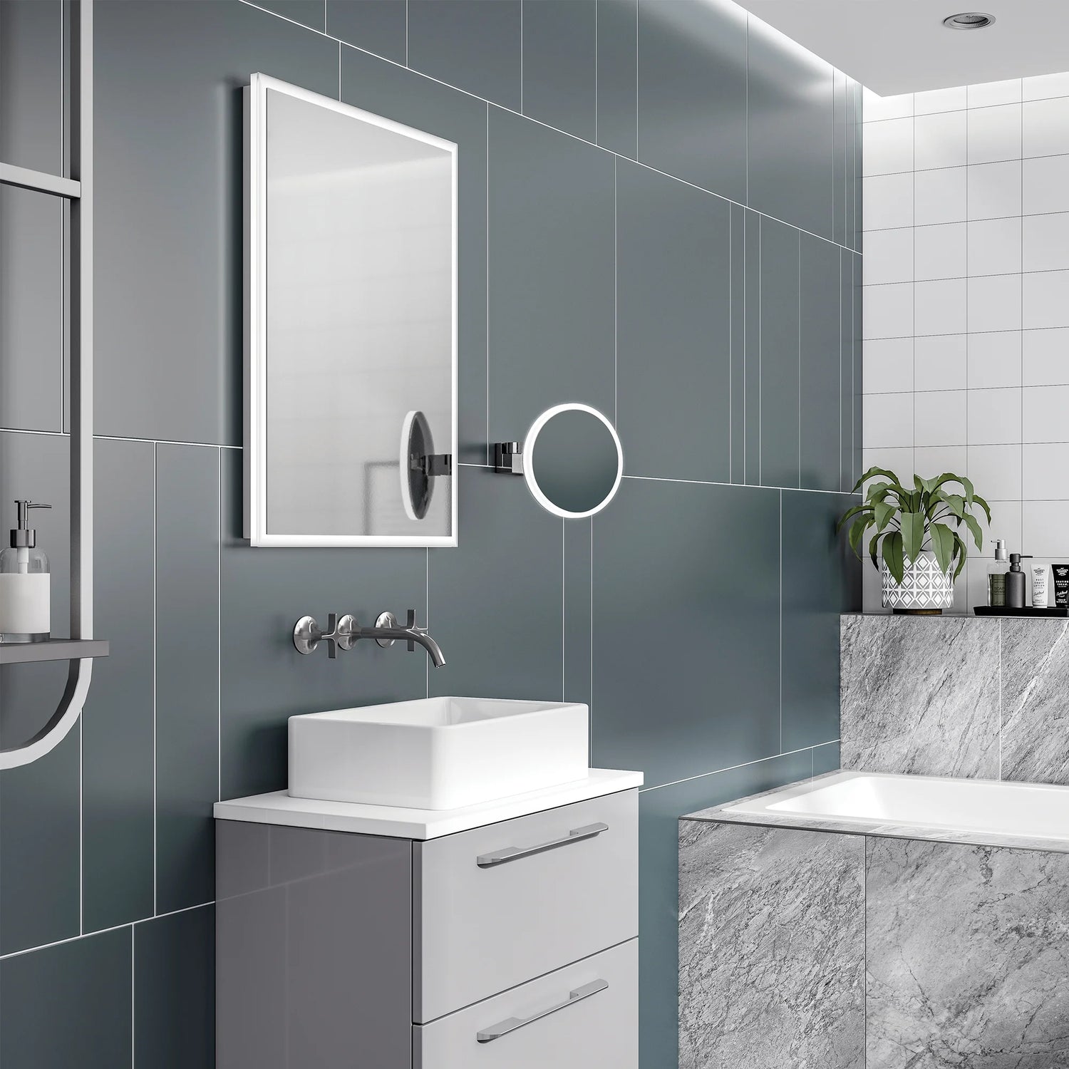 Cirque Illuminated Magnifying Bathroom Mirror