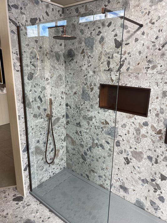 Flair Brushed Bronze 10mm Glass 1200 Wet Room Panel