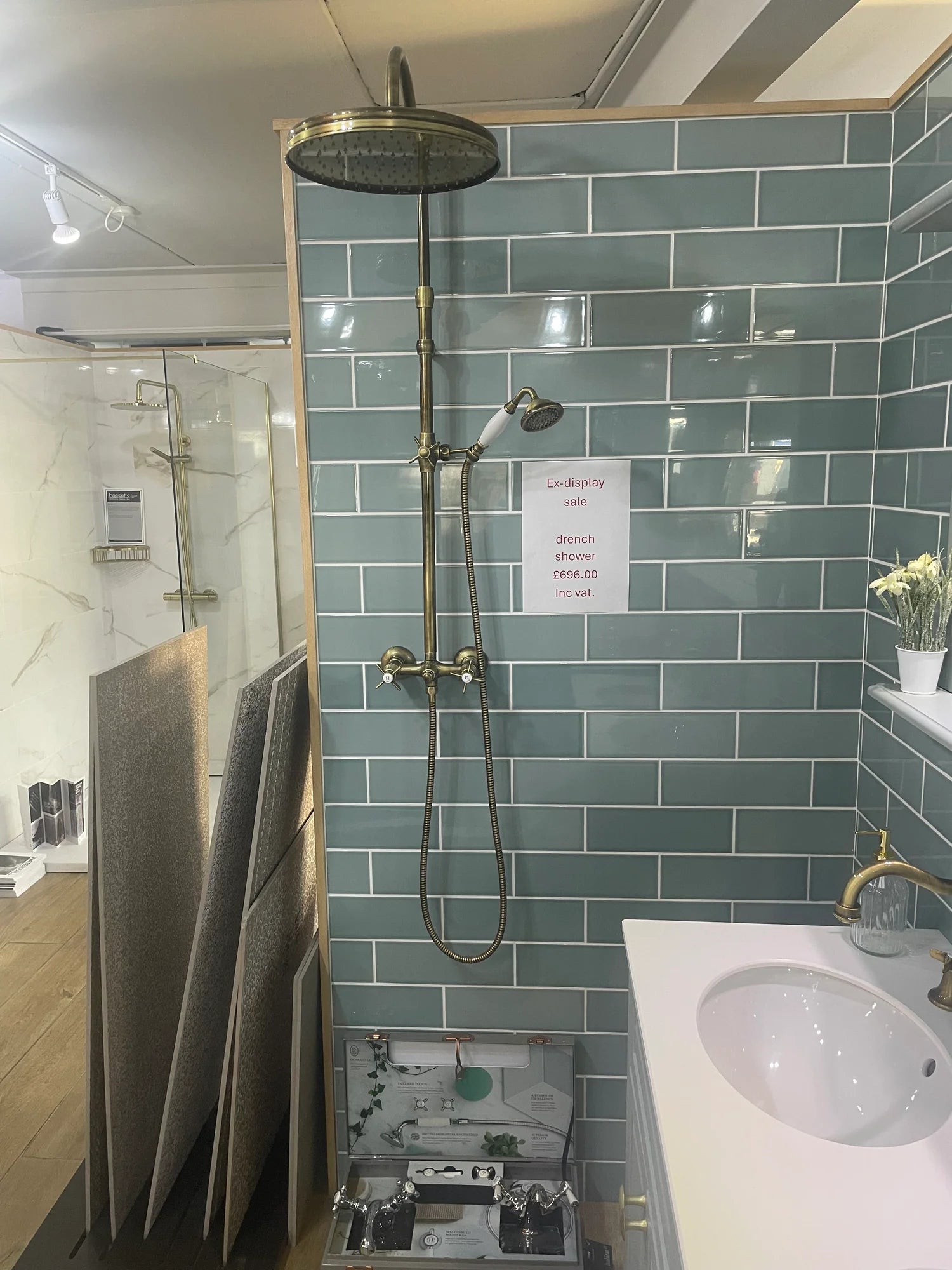 Utopia Duck Egg Roseberry Double Floorstanding Vanity Unit & Aqualla Kyloe Drench Shower