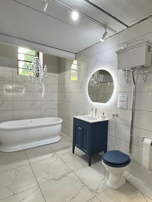 Traditional Vanity, Bath and High Cistern Toilet