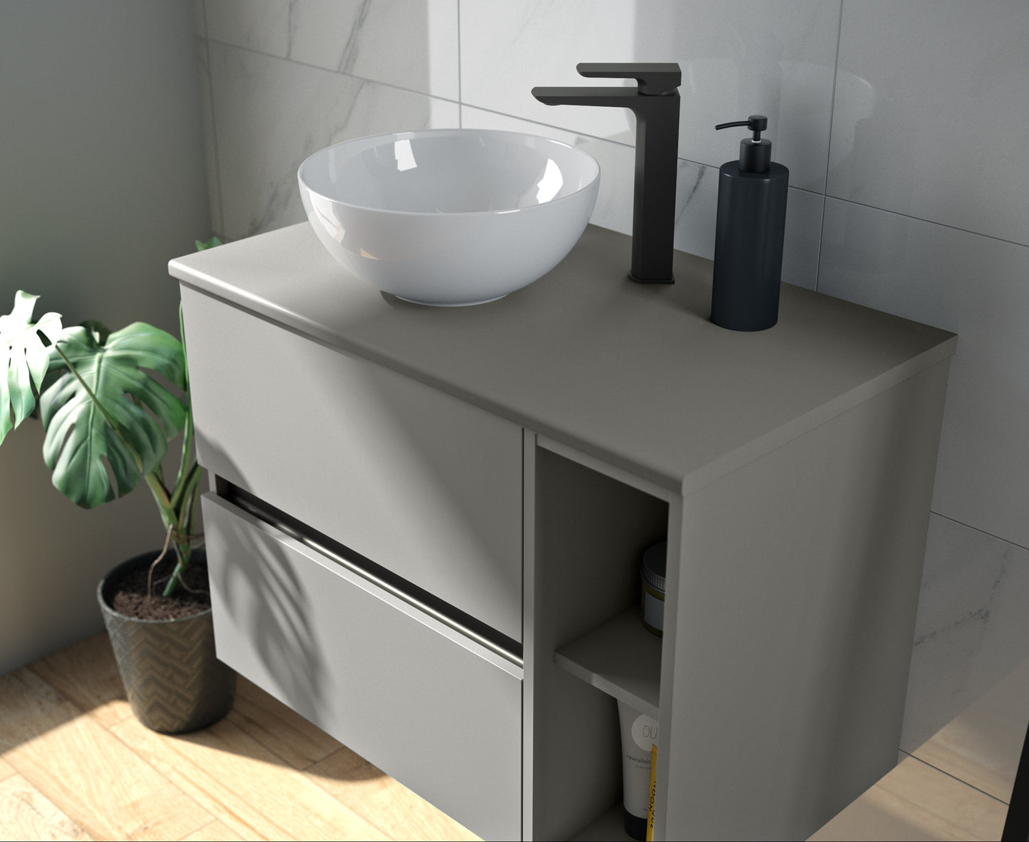 Qube Wall Mounted Double Drawer Washbasin Unit