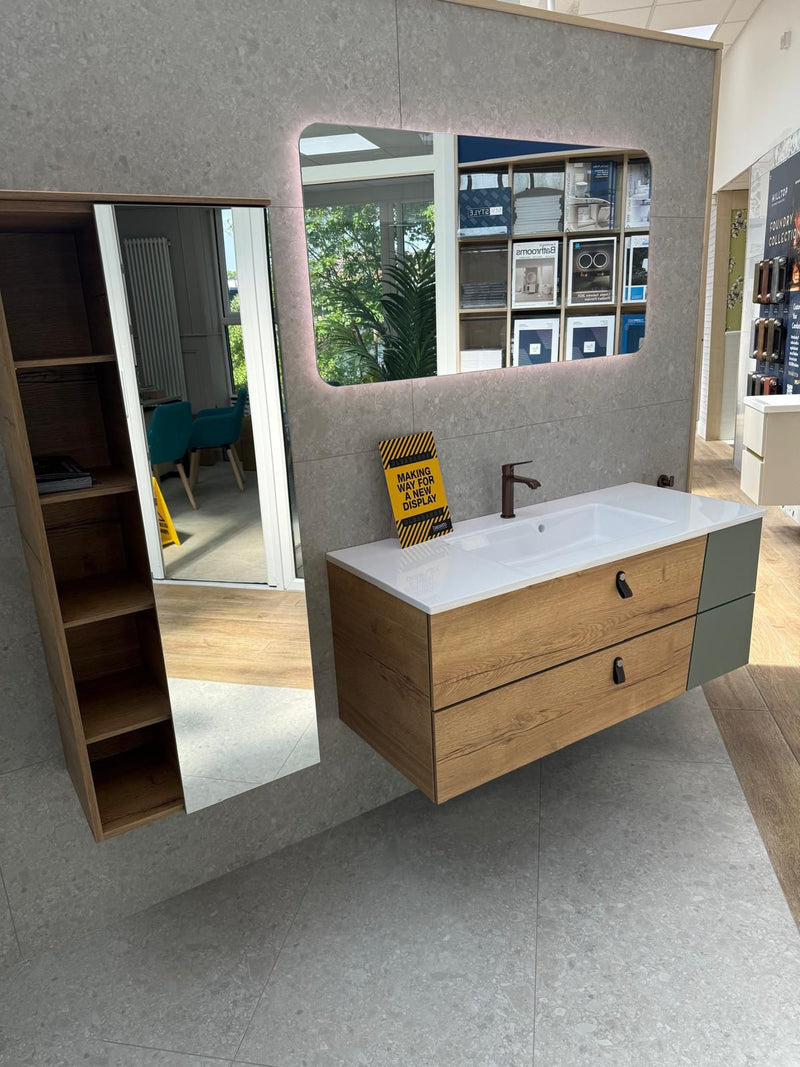 Pelipal 2 Drawer 1210mm Vanity Unit, Basin & Tall Mirrored Storage Unit