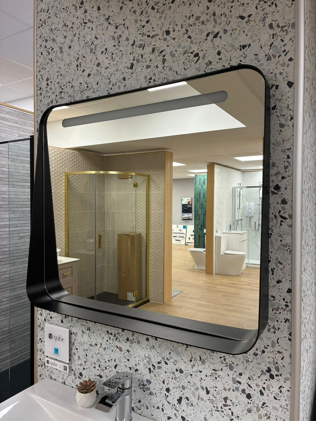 Black Mirror with Shelf & Lights