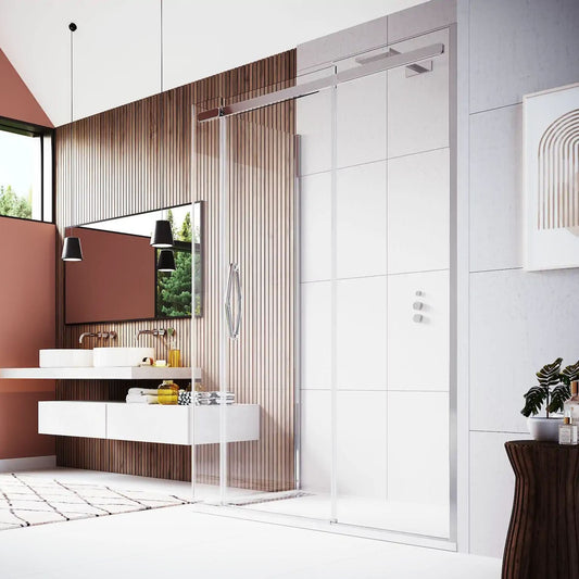 ORO Sliding Door with Two Inline Panels and Frameless Side Panel