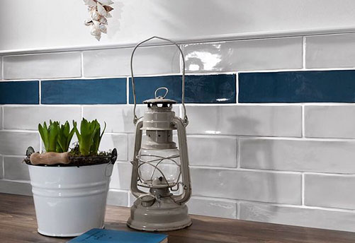 white and blue textured subway tile