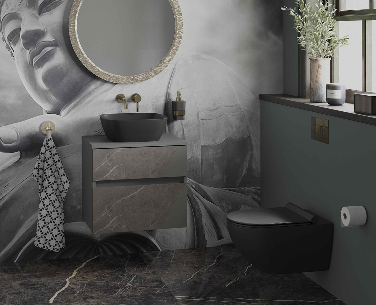 Marble Effect Wall Hung Vanity Unit 
