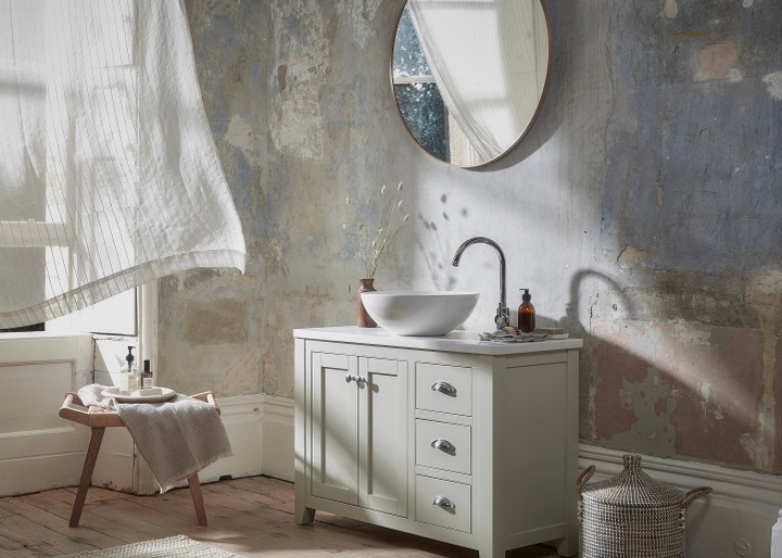 Neutral bathroom vanity unit with counter-top basin