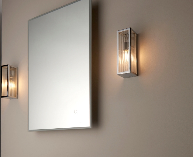 Chrome fluted bathroom wall lights
