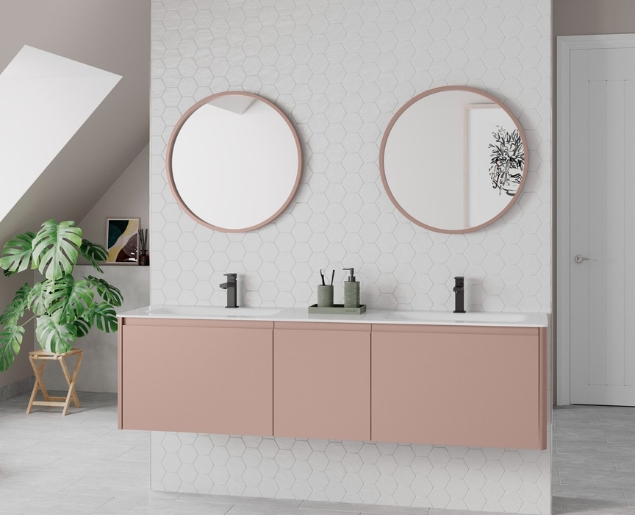 Alnwick wall hung double vanity unit in dusky pink